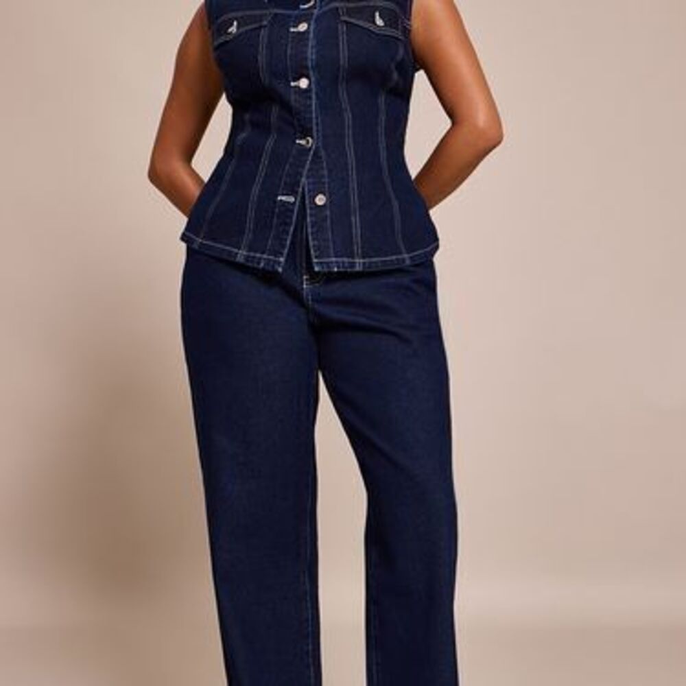 Plus Indigo Mid Rise Wide Leg Jeans